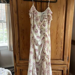 Lush Floral Ruffle Slip Dress in Cream and Mauve size M